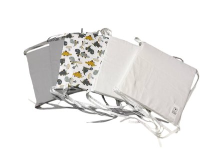 Mantinely molitanové - 2ks světle šedá bavlna, 2ks bílá bavlna, 2ks bílá s různými dinosaury