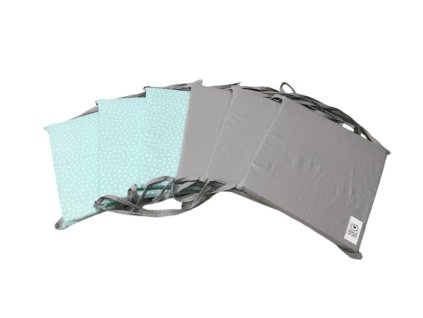 Mantinely molitanové - 3ks bílá srdíčka na mentolové, 3ks světle šedá bavlna