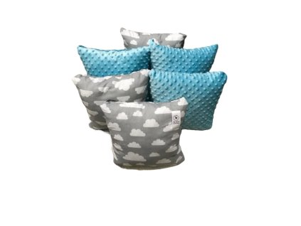 Mantinely polštářkové - 3ks modrá minky, 3ks šedá s bílými různými mráčky