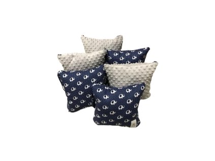 Mantinely polštářkové - 3ks světle šedá minky, 3ks modrá se sloníky