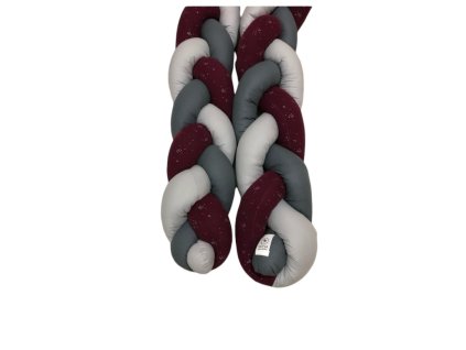 Mantinely cop - bílá bavlna,tmavě šedá bavlna, vínový mušelín se stříbrnými tečkami