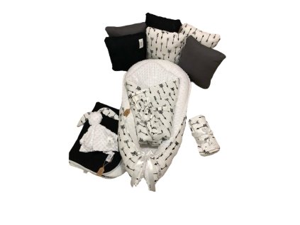 Set - bílá minky, bílá s černými šípy