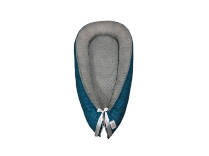 Hnízdečko - světle šedá minky, petrolejová s mini puntíkem