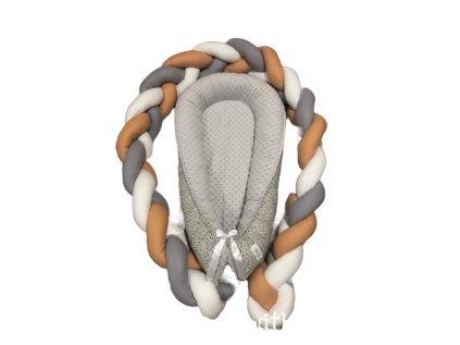 Set - světle šedá minky, okrovo-modrá s kvítečky