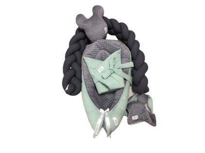 Set - tmavě šedá minky, dusty mint vafle