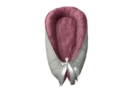 Hnízdečko - starorůžová minky, světle šedá bavlna