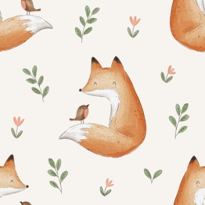 Fox with bird and flowers