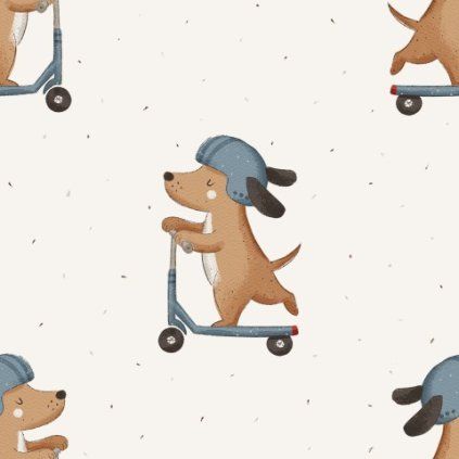 Dog on blue scooter