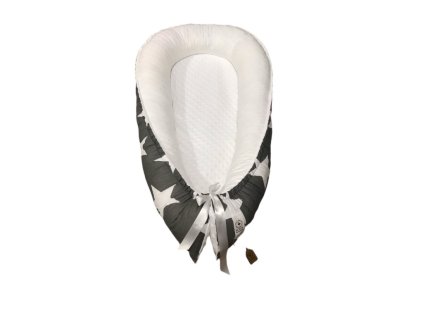 Hnízdečko - bílá minky, tmavě šedá s maxi bílou hvězdou