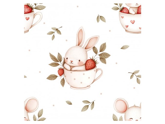 Strawberry tea with bunny and mouse