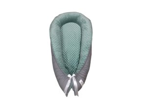 Hnízdečko - dark mint minky, světle šedá bavlna