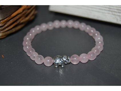 Náramek - Přírodní růženín lesklý se slonem