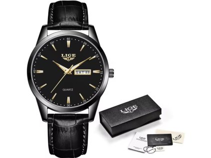 Pánské kožené hodinky LIGE Black premium