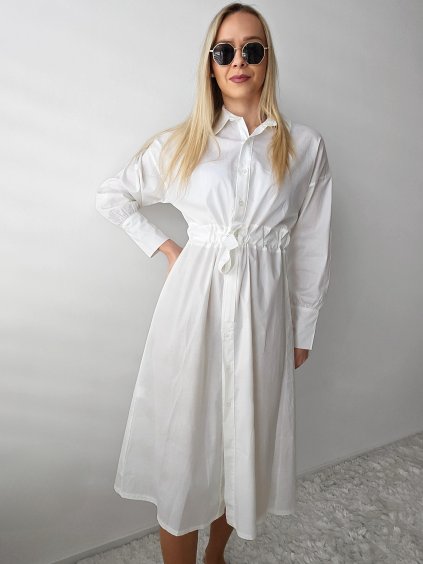 Biele dlhé košeľové elegantné šaty