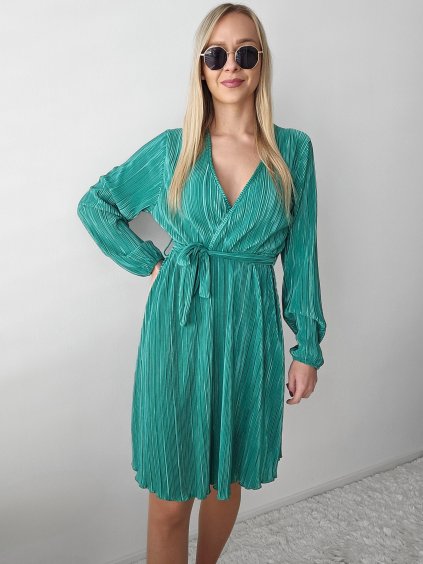Zelené elegantné šaty s dlhým rukávom