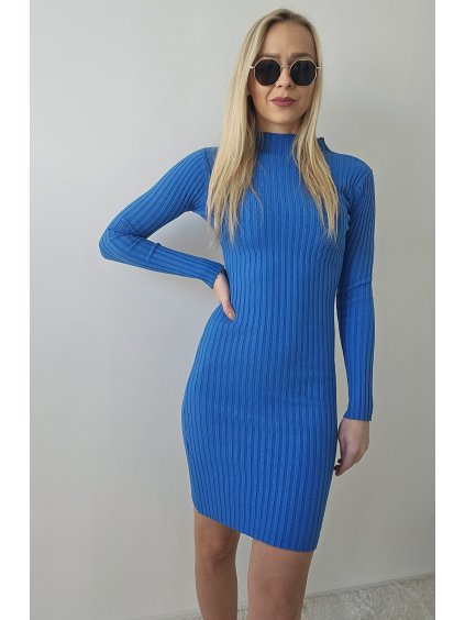 Modré svetríkové dlhé šaty