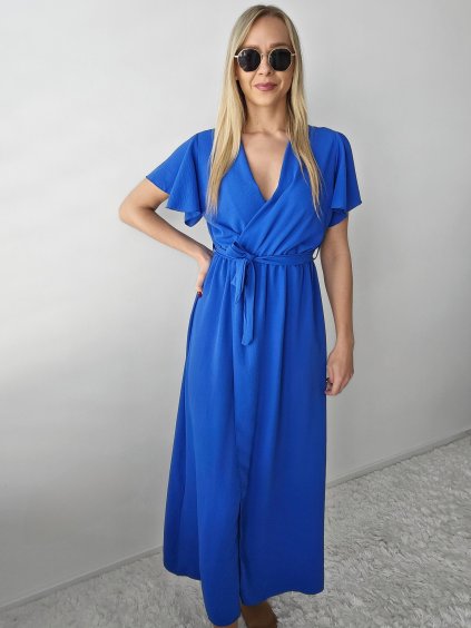 Dlhé elegantné modré šaty