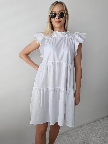 Biele dlhé volánikové šaty