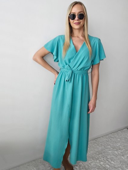 Modro zelené dlhé elegantné šaty