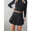 Elegantné čierne sukňové šortky s hnedým opaskom Blacky