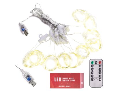 Lampki LED kurtyna druciki 3x3m 300LED cieply bialy 107374%282%29