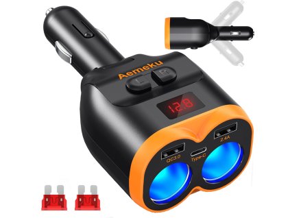 40413 8 rozbocovac zasuvek 12 24v 2xusb a 1xusb c qc 3 0 80w nabijecka