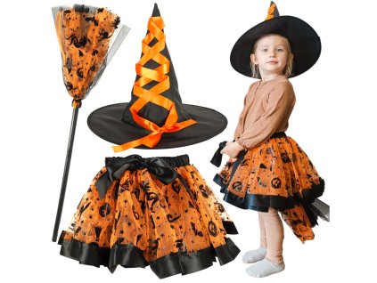 Kostium stroj karnawalowy przebranie czarownica wiedzma 3 elementy pomaranczowy 165070