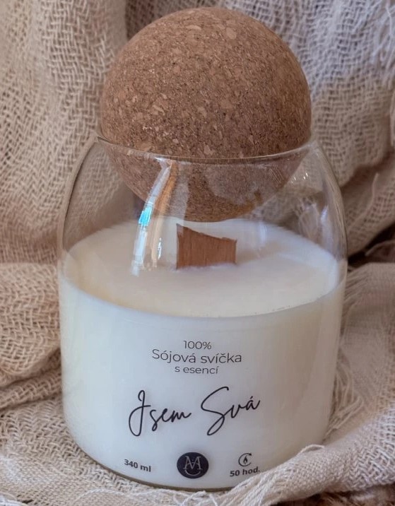 Sojová svíčka s korkem - Jsem Svá