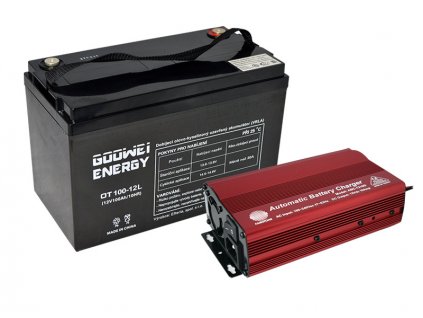 Set trakční baterie GOOWEI ENERGY OTL100-12 (100Ah) + nabíječka FST ABC-1210D (10A), 12V