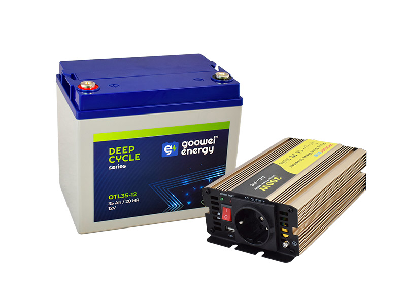 Set trakční baterie GOOWEI ENERGY OTL35-12 (35Ah) + měnič ROGERELE REP300-12 (300W), 12V