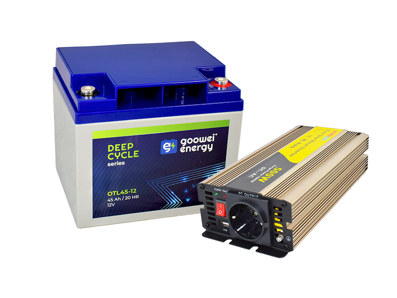 Set trakční baterie GOOWEI ENERGY OTL45-12 (45Ah) + měnič ROGERELE REP500-12 (500W), 12V