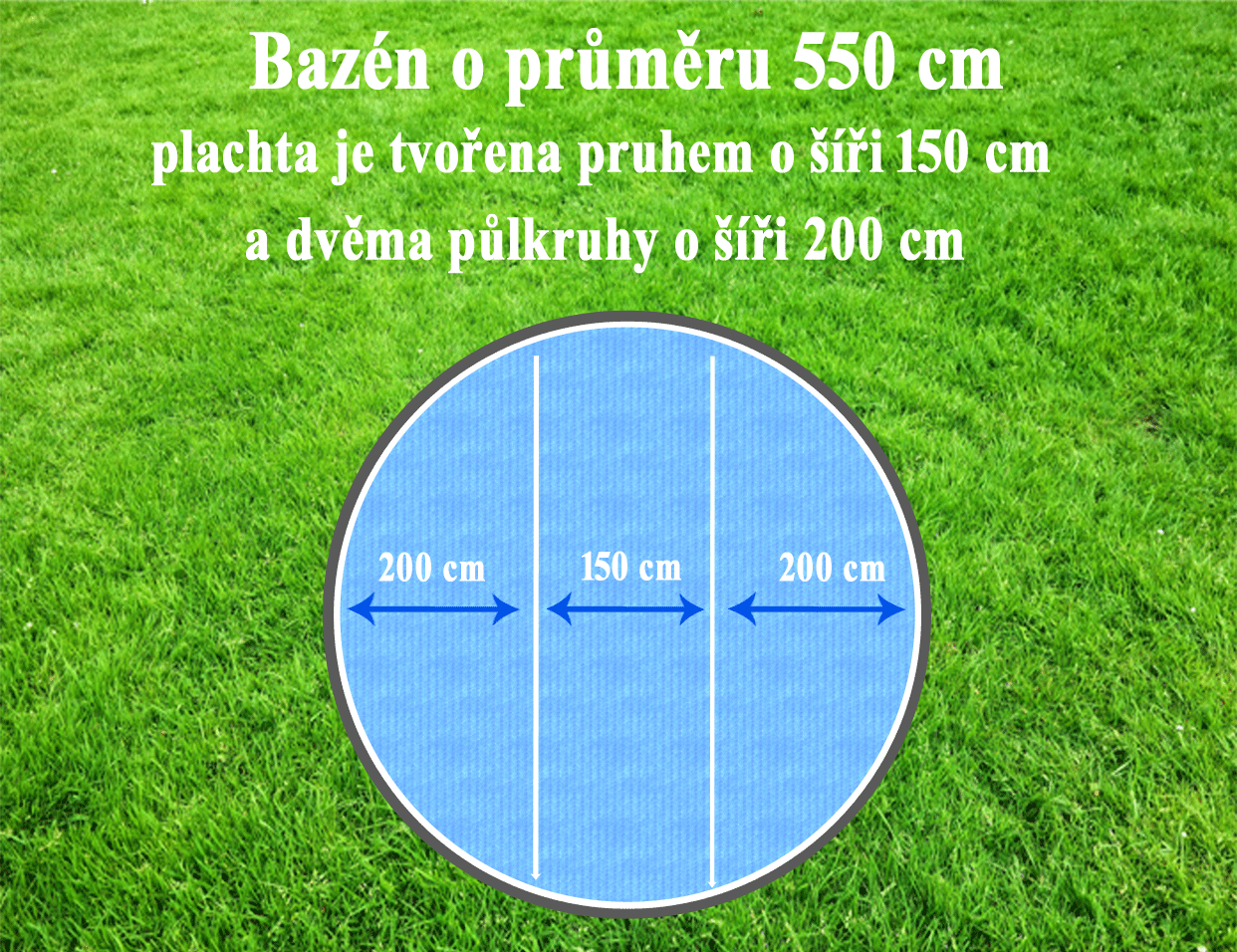 Solární plachta Cornisun na bazén kruh 550 cm dělená