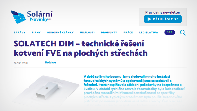 SOLATECH DIM v odborném článku na Solarninovinky.cz