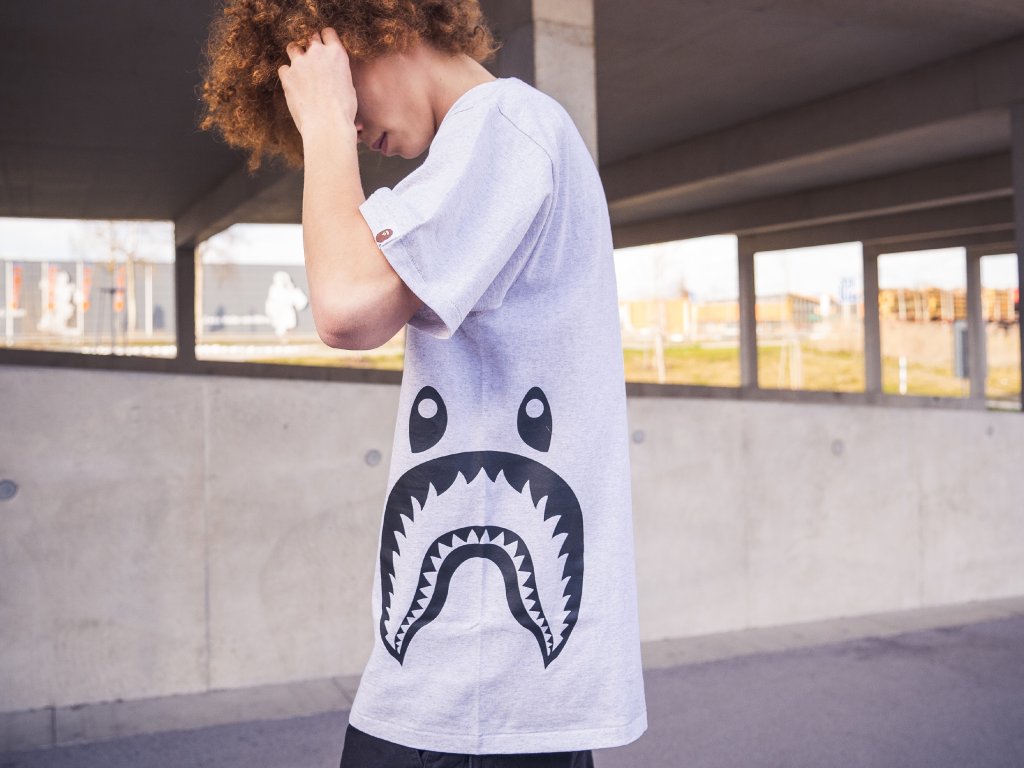 Bape Bicolor Side Shark Tee Grey Soldout Store