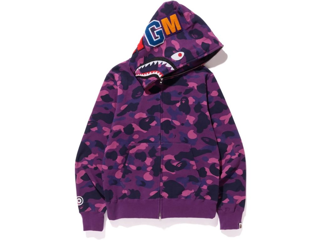 Bape Color Camo Shark Full Zip Hoodie Purple