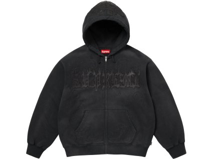 leather applique zip up hooded sweatshirt black 3