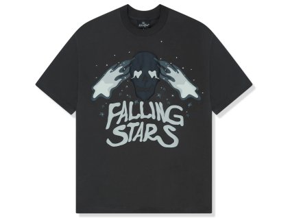 broken planet falling stars soot black t shirt front