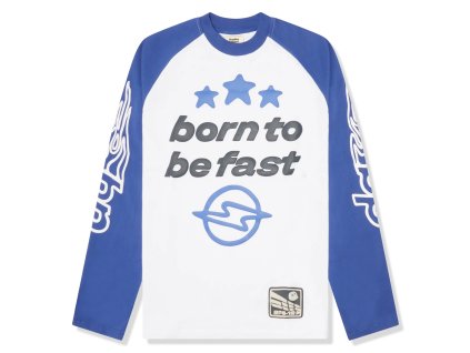broken planet born to be fast white blue long sleeved t shirt front