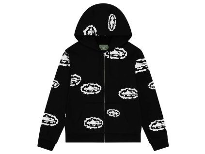 FW25 Island Wreath Zip Hoodie BLACK FRONT