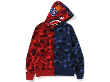 BAPE Color Camo Shark Full Zip Hoodie FW22 Red Navy 2