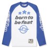 broken planet born to be fast white blue long sleeved t shirt front