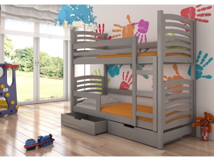 Patrová postel pro dvě osoby s matracemi OSUNA (Barva šedý, Šířka 81)