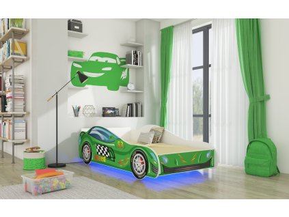 Postel s matracem a LED osvětlením SPEED 160x80 (Barva Zelený, Šířka 84)