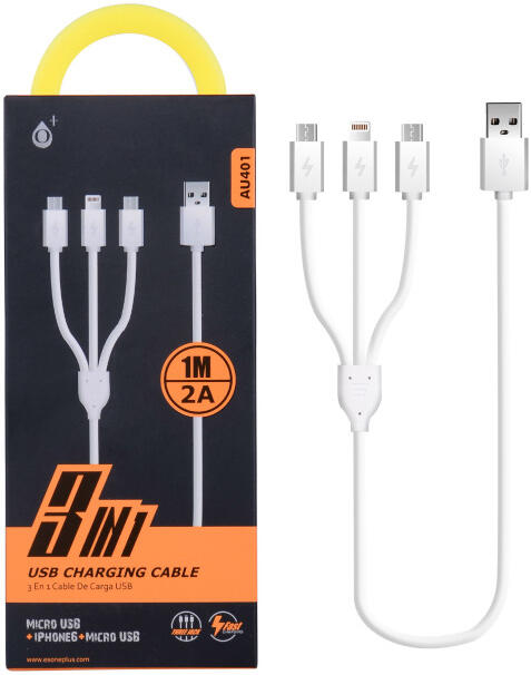 Fotografie Aligator Plus Aligator nabíjecí kabel PLUS 3v1, 2x Micro USB + 1x iPhone Lightning, délka 1m