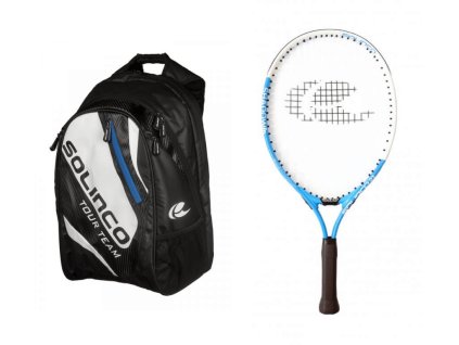 Set batoh Solinco s modrým zipem + raketa Solinco Junior 21