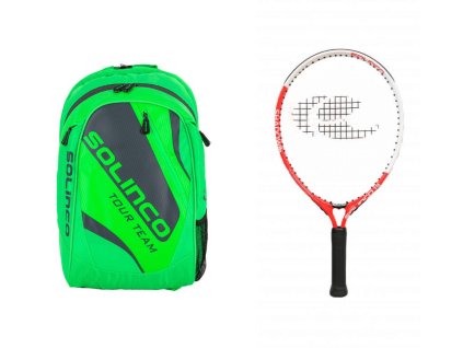 Set batoh Solinco neon green + raketa Solinco Junior 19