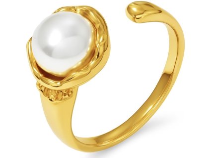 Dámsky prsteň Aurora Pearl zlatej farby s bielou perlou a elegantným dizajnom.