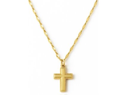 Dámsky náhrdelník Golden Grace zlatej farby s elegantným príveskom kríža symbolizujúcim milosť a vieru.