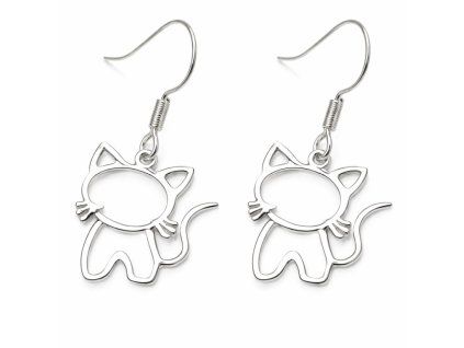 damske ocelove nausnice strieborna farba Cute Cat