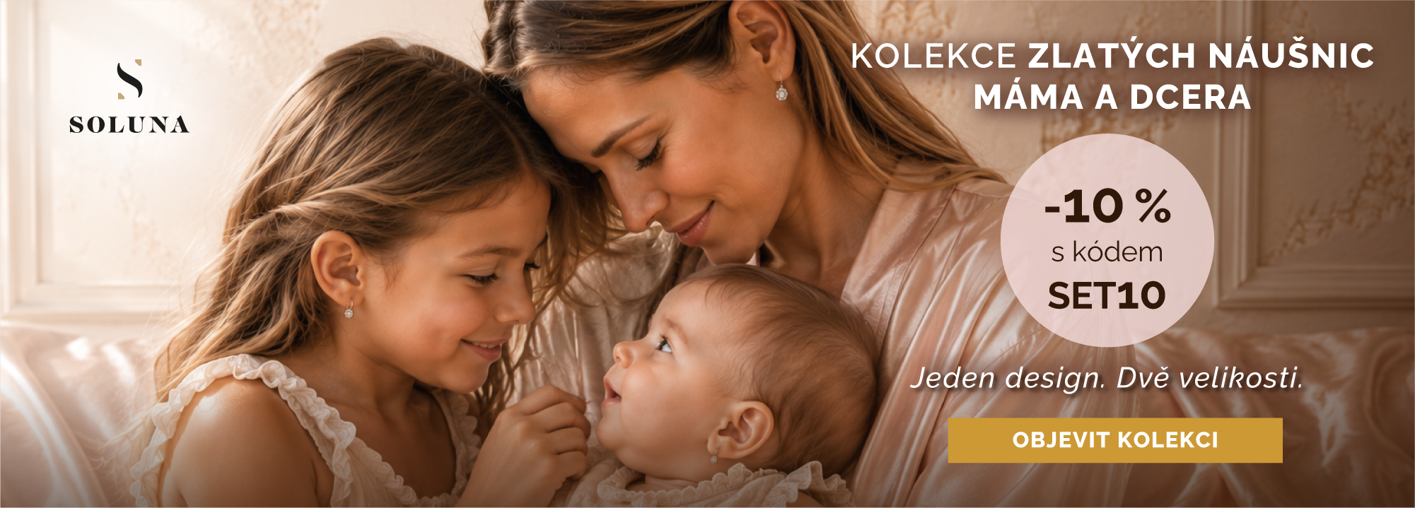 Kolekce zlatých náušnic Máma a dcera